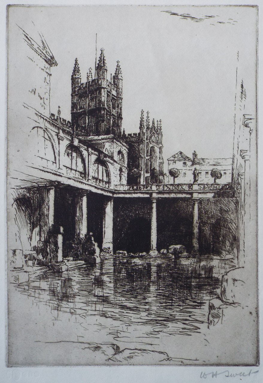 Etching - (Bath Abbey & Roman Baths) - Sweet